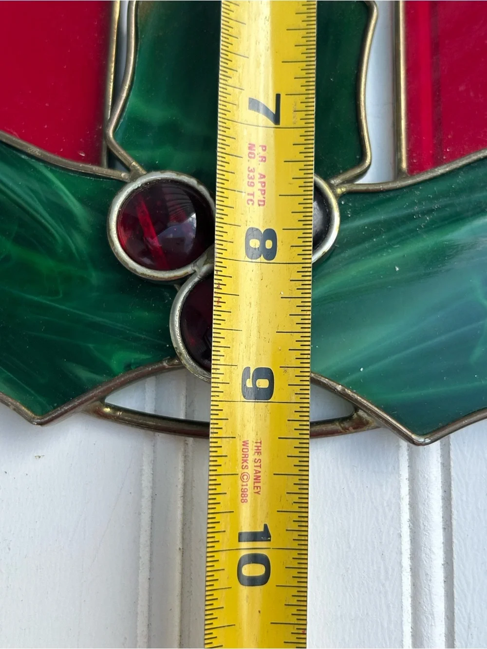 Vintage Stained Glass Candle Wreath Holly Red Green White Christmas Hang 9 Inch